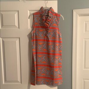 Mud pie sleeveless shift dress with stand up ruffled neckline